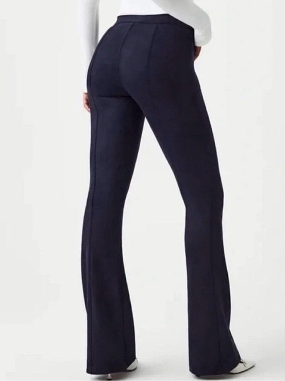SPANX Navy High-Rise Faux Suede Flare Pants - Small Tall